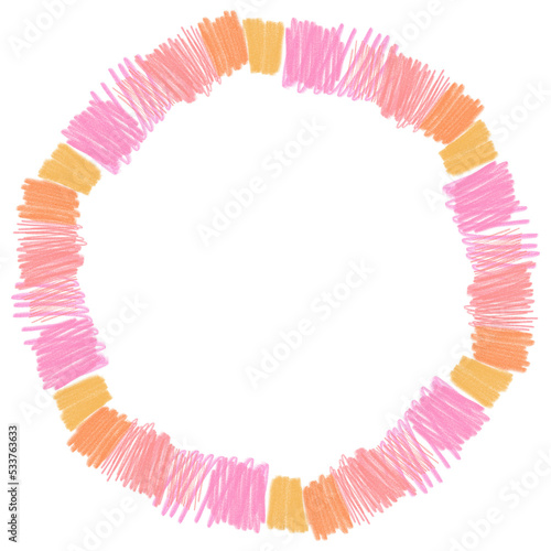 a frame of flowers drawn with colored pencils. round wreath. nice hand made design