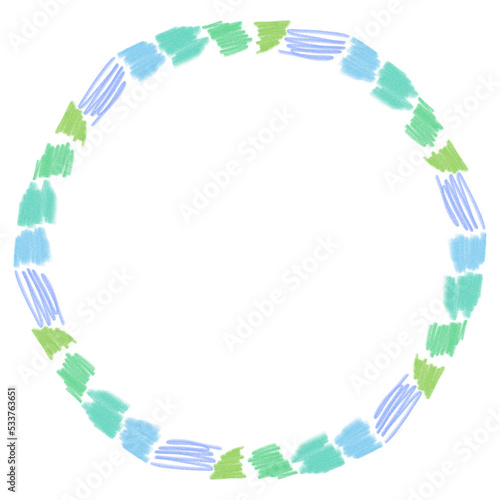 a frame of flowers drawn with colored pencils. round wreath. nice hand made design