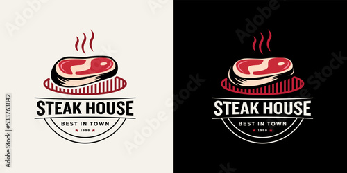 Steak House logo template, barbeque steak house 