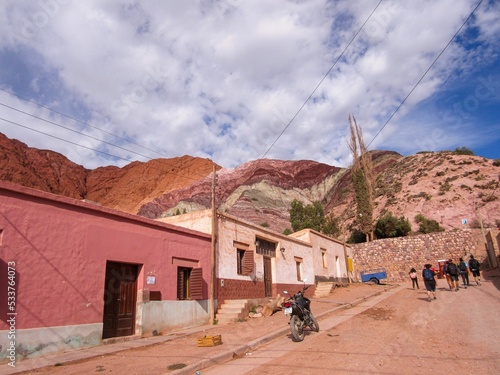 Purmamarca town view with the Cerro de los Siete Colores hills background photo