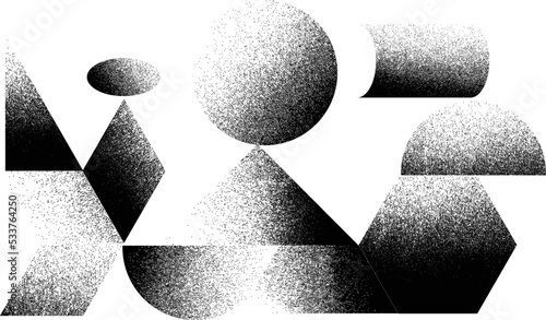 Distorted geometric shape . Minimal art design . Noise destroyed  logo . Trendy grainy shapes . Graph print texture .Spray effect .Grunge texture . Distressed element .vector 
