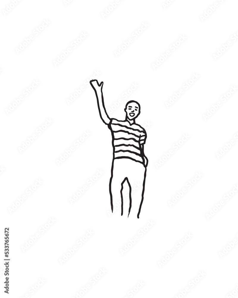 Obraz premium Person waving at camera - Simple black and white illustration