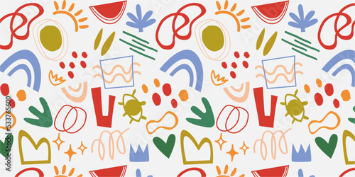 Hand drawn doodle modern shapes, spots, drops, curves, lines. Contemporary modern trendy vector. 