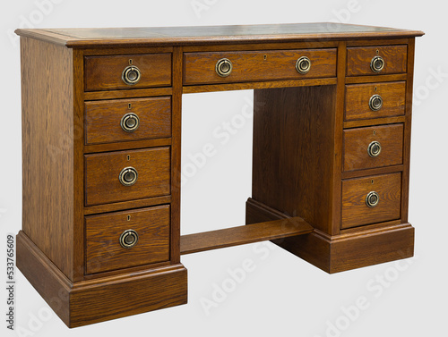 Fotografie Antique wood writing desk isolated on white background