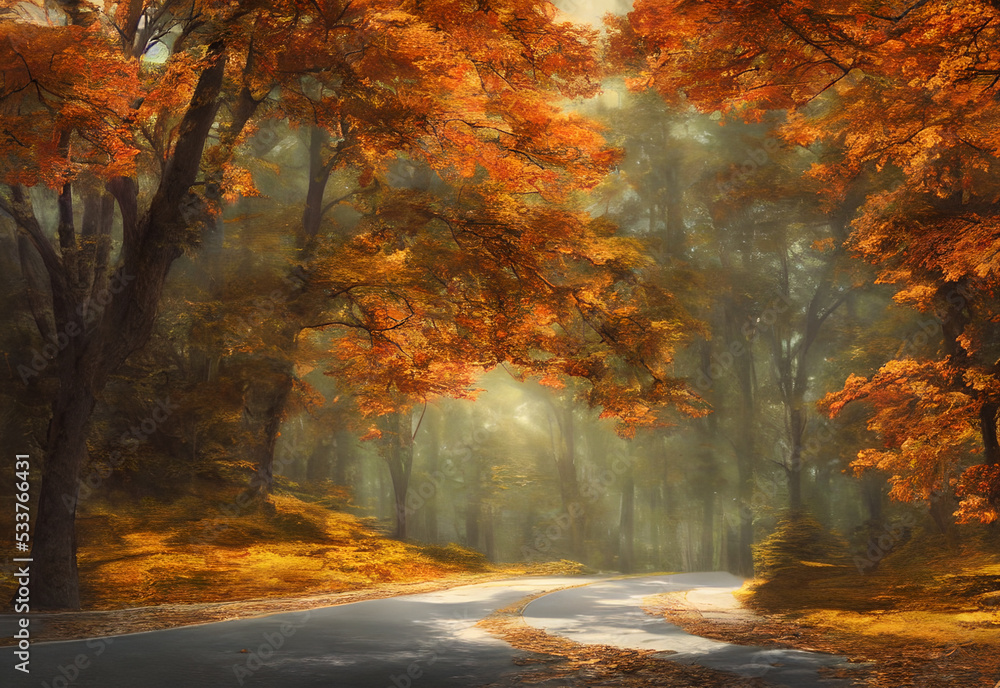 I am walking down a road amidst colorful autumn leaves. The trees on either side of me are covered in oranges, yellows, and reds; some have already lost all their leaves. I hear the crunching of my bo I am walking down a road amidst colorful autumn leaves. The trees on either side of me are covered in oranges, yellows, and reds; some have already lost all their leaves. I hear the crunching of my bo