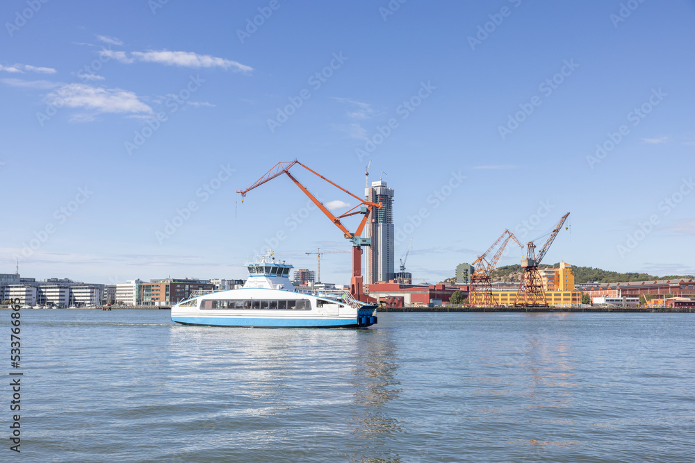 Gothenburg harbor with traffic and activity - cranes and ships/boats, Sweden,Scandinavia,Europe