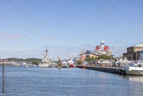 Gothenburg harbor - Lilla Bommen with traffic and activity - cranes and ships/boats, Sweden,Scandinavia,Europe photo