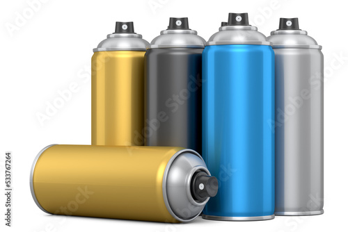 Set of spray paint cans isolated on white background. Spray bottle and dispenser