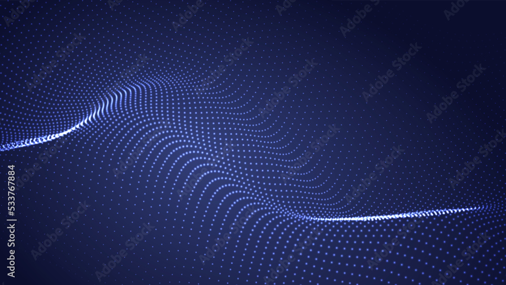 Wave of flowing particles on a dark background. Abstract backdrop with dynamic elements of waves and dots. Vector Wave of flowing particles on a dark background. Abstract backdrop with dynamic elements of waves and dots. Vector