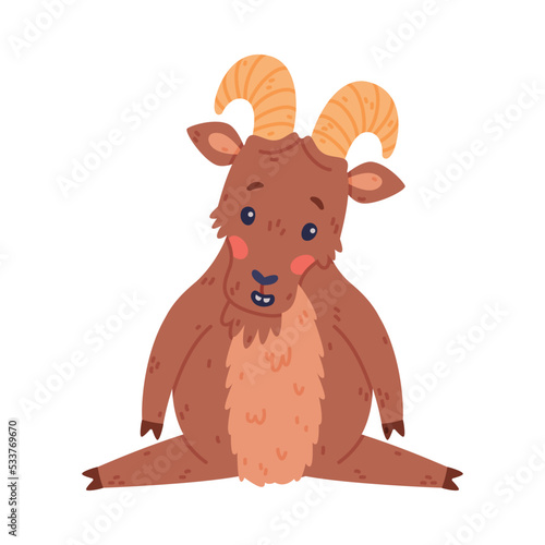 Sitting Urial Character as Wild Mountain Sheep with Horns Vector Illustration