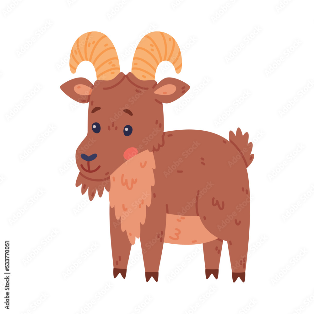 Standing Urial Character as Wild Mountain Sheep with Horns Vector Illustration