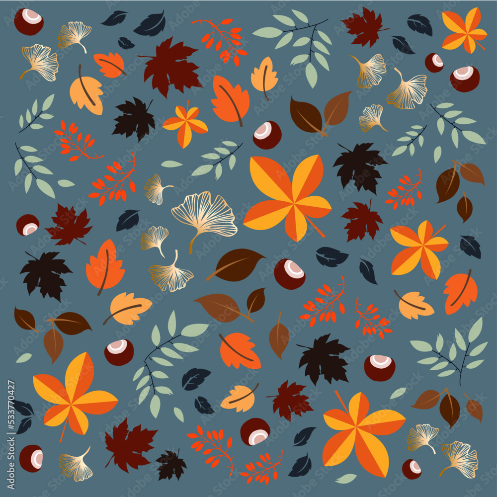 Fototapeta Autumn leaves pattern, fall colors, forest, vector graphic.