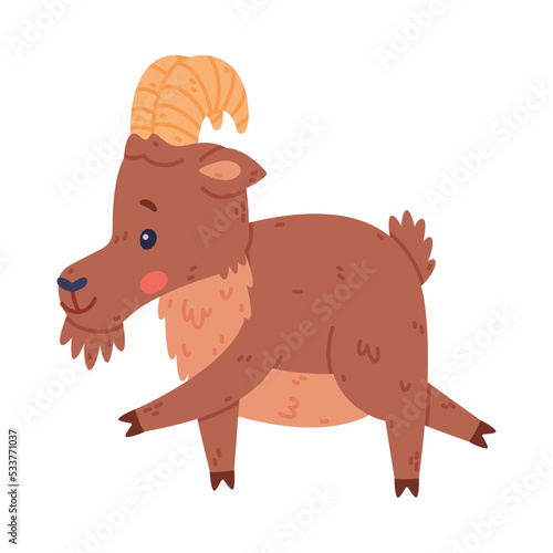 Urial Character as Wild Mountain Sheep with Horns Running Vector Illustration