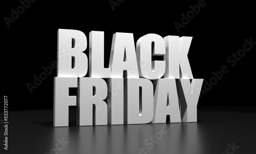 Black Friday 3D Lettering. Image with black background. Sign for social networks. Black friday announcement. Illustartion.