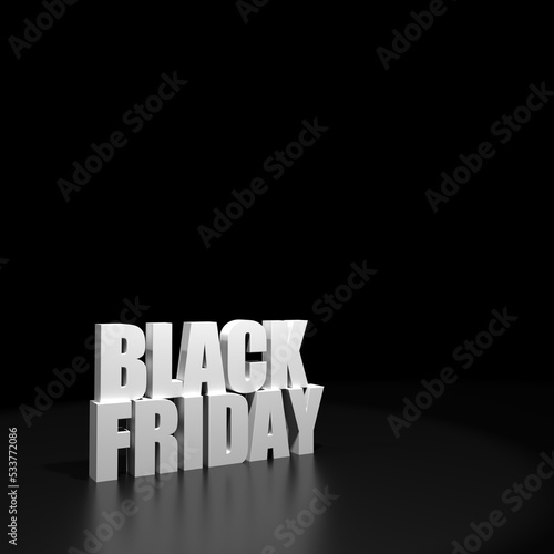 Black Friday 3D Lettering. Image with black background. Sign for social networks. Black friday announcement. Illustartion.