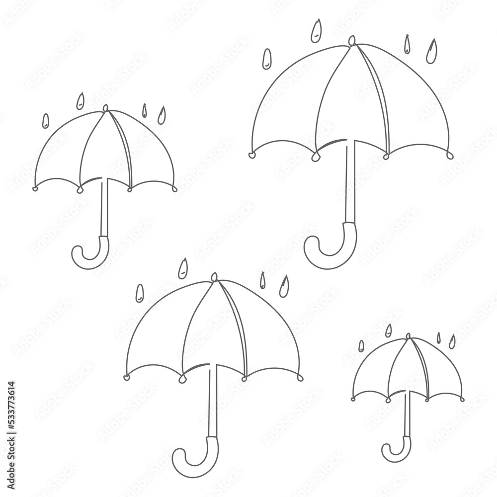Set of open umbrella drawings line art vector illustration
