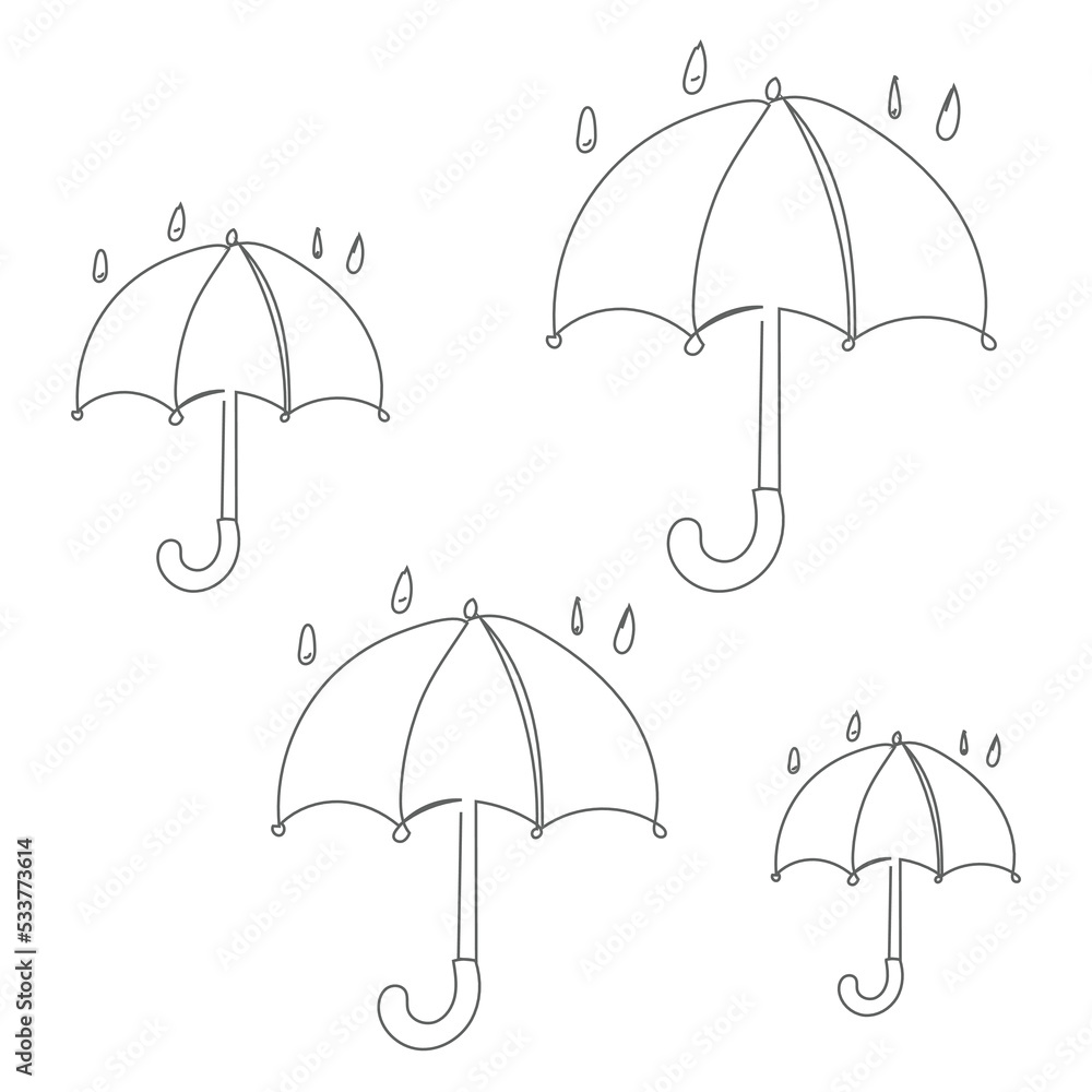 Set of open umbrella drawings line art vector illustration Set of open umbrella drawings line art vector illustration
