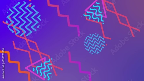 Colorful geometric shapes. Looped animated background in a simple pattern style.
