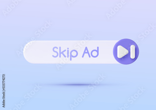 Skip 3d in modern style. Skip to the end, next, music player button. Arrow 3d vector icon. Website banner. Vector illustration element