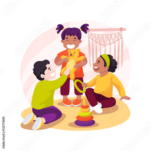 Interacting with other children isolated cartoon vector illustration.