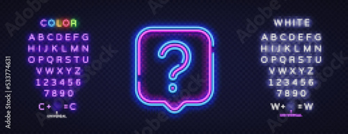 Question neon sign, great design for any purposes. Question mark neon icon. Vector illustration