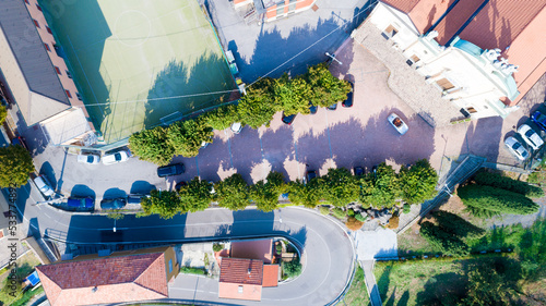 Top view drone photo of a country road