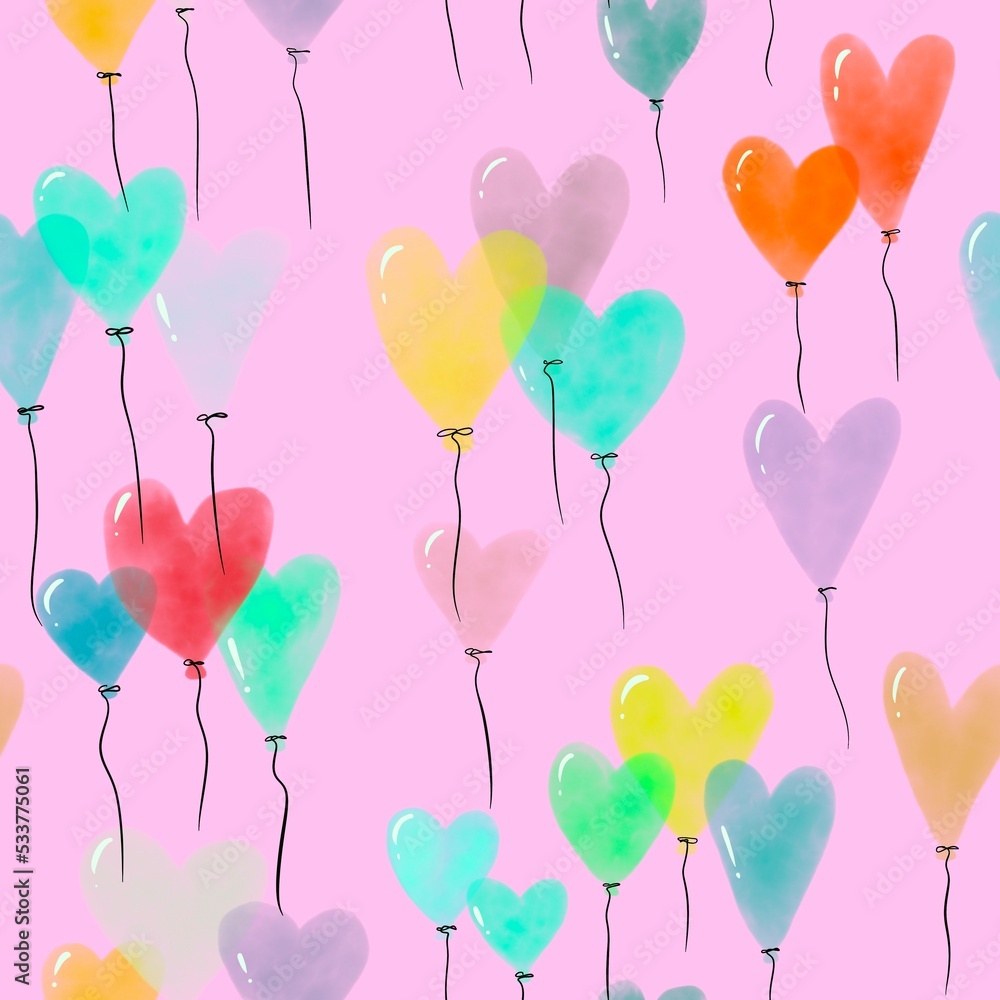 Valentines hearts seamless love balloons pattern for wrapping and kids clothes print and fabrics and gifts box