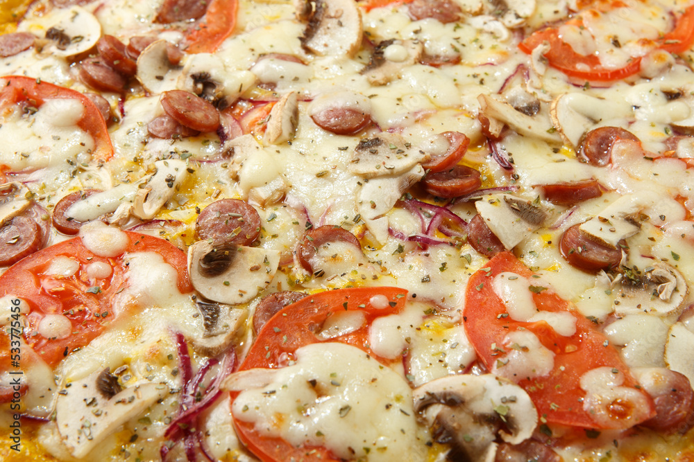Pizza background - macro shot of italian pizza. Pizza background - macro shot of italian pizza.