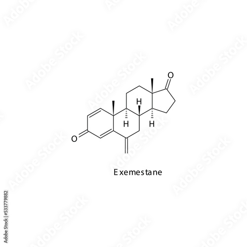 Exemestane molecule flat skeletal structure, Steroidal aromatase inhibitor used in breast cancer Vector illustration on white background.