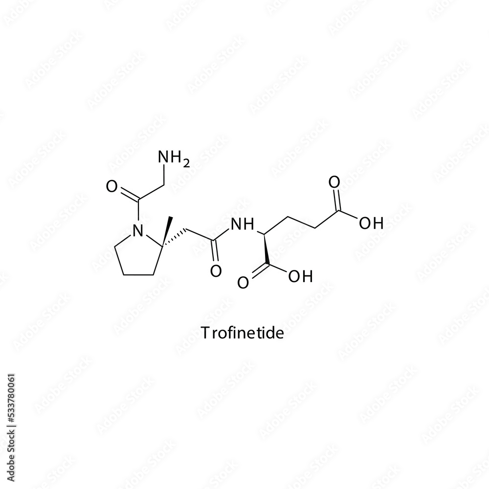 Trofinetide  molecule flat skeletal structure, Tyrosine kinase - EGFR inhibitor used in research Vector illustration on white background.