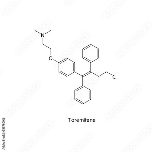 Toremifene molecule flat skeletal structure, Estrogen recepter antagonist used in breast cancer Vector illustration on white background. photo