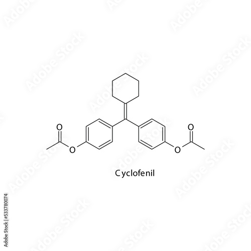 Cyclofenil molecule flat skeletal structure, Estrogen receptor modulator used in infertility, menopausal hormone therapy Vector illustration on white background.