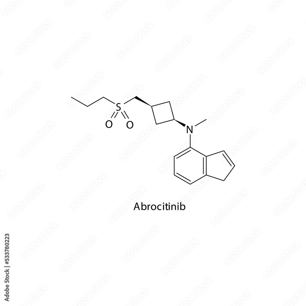 Abrocitinib molecule flat skeletal structure, Tyrosine kinase JAK