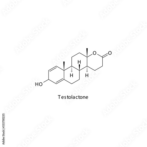 Testolactone  molecule flat skeletal structure, Steroidal aromatase inhibitor used in breast cancer Vector illustration on white background.