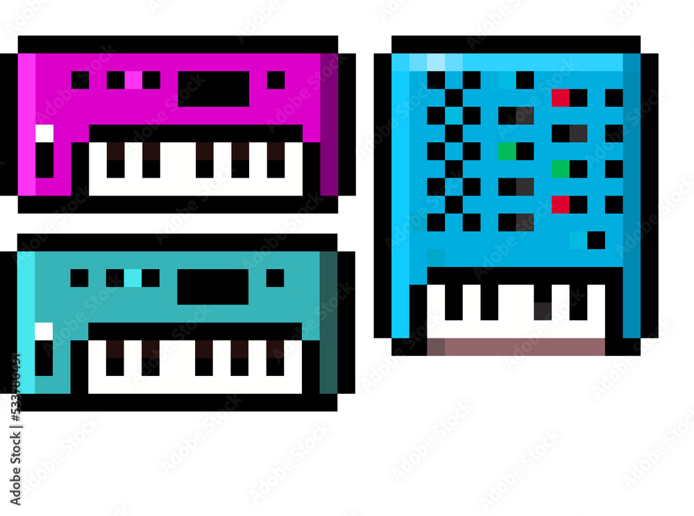 Isolated pixel keyboard. 8 bit synth illustration. Retro style keys. Isolated pixel keyboard. 8 bit synth illustration. Retro style keys.