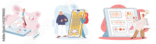 Online medical consultation and support metaphor. Online doctor. Healthcare services, Ask doctor. Tele medicine e-health service. Therapist videocalling phone screen. Diagnosis treatment of patients