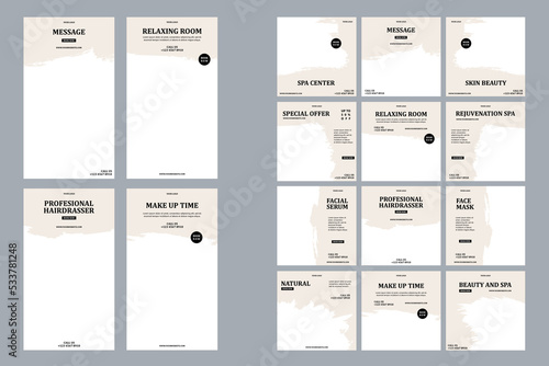 a collection of brochure template designs for Beauty Salons and Spas. Can be used for social media posts, banners and web.