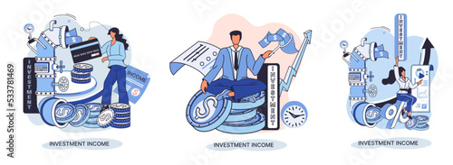 Investment, saving money and finance growth business concept metaphor. Analyzes charts and indicators of income growth. Investment income from securities and other non-commercial investments dividends