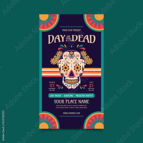 Flat Dia De Los Muertos social media story template