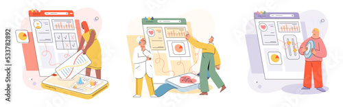 Online medical consultation and support metaphor. Online doctor. Healthcare services, Ask doctor. Tele medicine e-health service. Therapist videocalling phone screen. Diagnosis treatment of patients