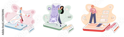 Online medical consultation and support metaphor. Online doctor. Healthcare services, Ask doctor. Tele medicine e-health service. Therapist videocalling phone screen. Diagnosis treatment of patients