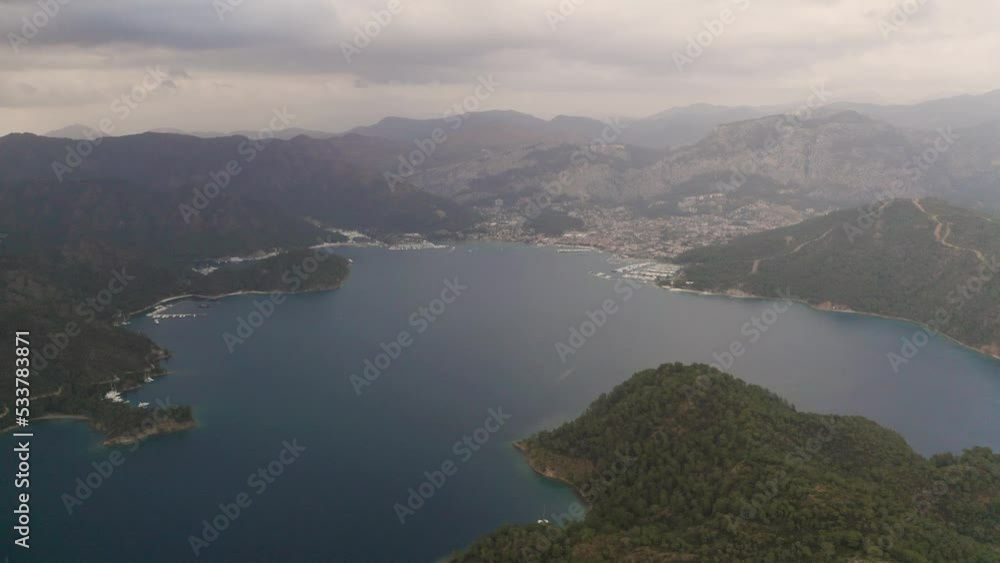 Aerial view of gocek town with beautiful bays and marine for boats Aerial view of gocek town with beautiful bays and marine for boats
