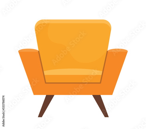 Yellow armchair icon. Place to rest and relax in apartment, home furniture element. Object for living room. Interior and decoration. Graphic element for website. Cartoon flat vector illustration