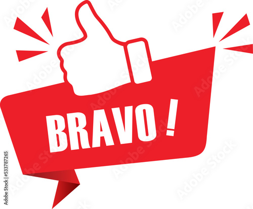 red vector illustration banner bravo with thumbs up