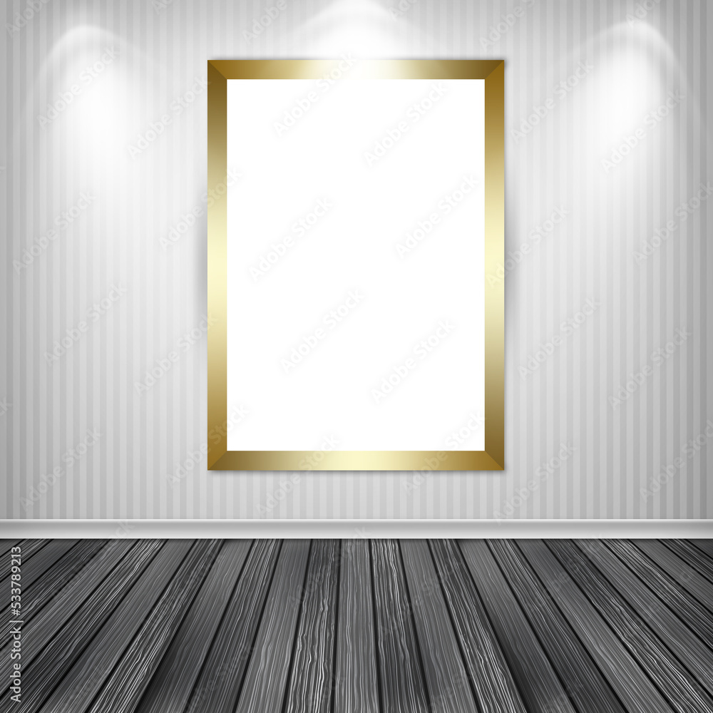 Gallery interior with one empty frame on wall. Gallery interior with one empty frame on wall.