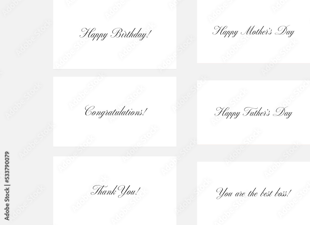 Greeting card bundles, text in Calligraphy for bouquet 