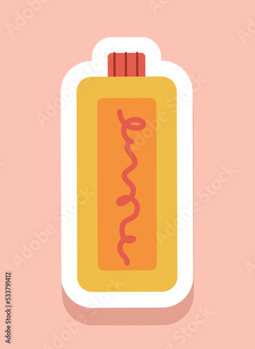 Sun cream icon. Graphic element for website, sticker for social media. Natural and organic cosmetic product to protect against direct sunlight in summer season. Cartoon flat vector illustration