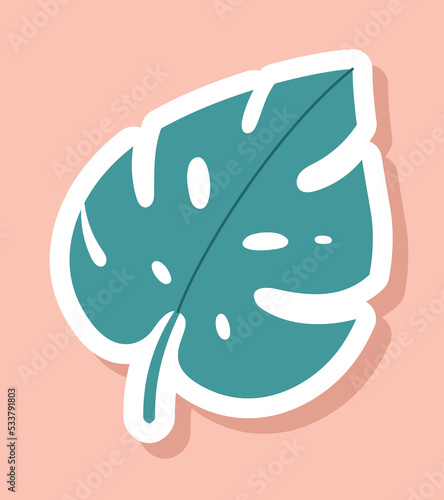 Green leaf icon. Algae, underwater plants and leaves. Floristry and botany. Sticker for messengers and social media. Exotic and tropical countries, summer season. Cartoon flat vector illustration