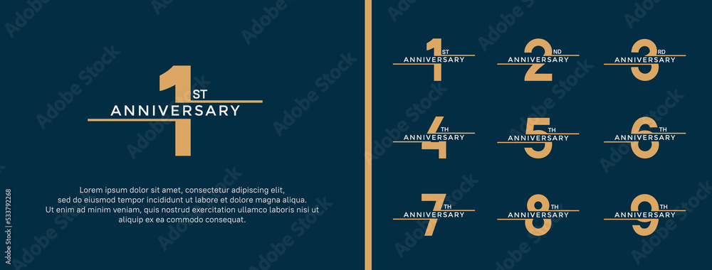 Naklejka premium set of anniversary logo gold and white color on blue background for celebration moment