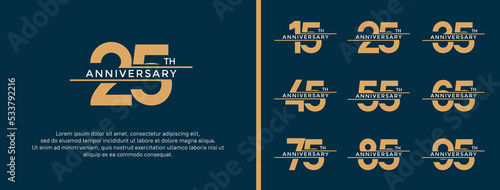 set of anniversary logo gold and white color on blue background for celebration moment